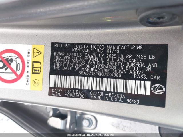 58ABZ1B1XKU034389 Lexus ES 350