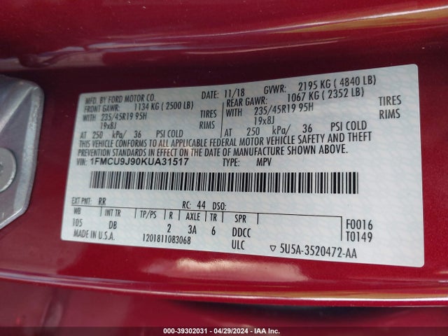 Ford Escape Titanium 2019 1FMCU9J90KUA31517 Image 9