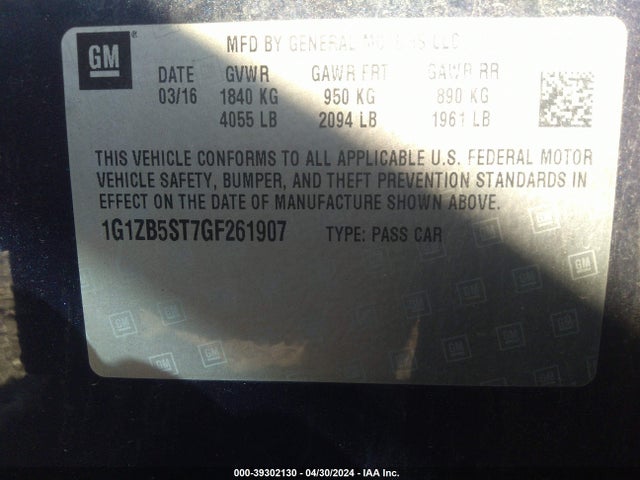 Chevrolet MALIBU LS 2016 1G1ZB5ST7GF261907 Image 9