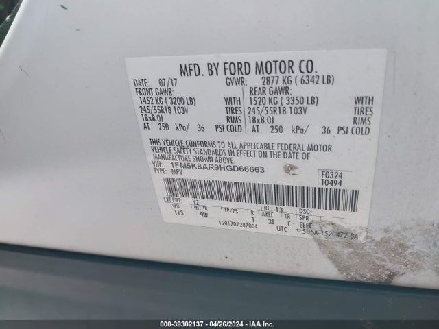 Ford Utility Police Interceptor 2017 1FM5K8AR9HGD66663 Image 9