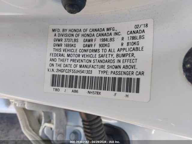 Honda Civic Lx 2018 2HGFC2F55JH541303 Image 9