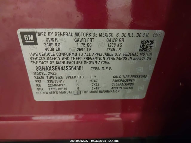 Chevrolet EQUINOX LT 2018 3GNAXSEV4JS564381 Image 9