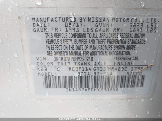 Nissan SENTRA S 2017 3N1AB7AP0HY390248 Image 9