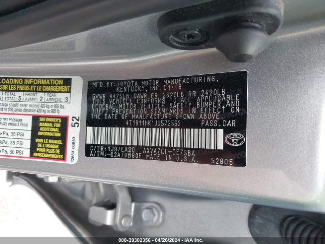 4T1B11HK1JU573562 Toyota CAMRY SE