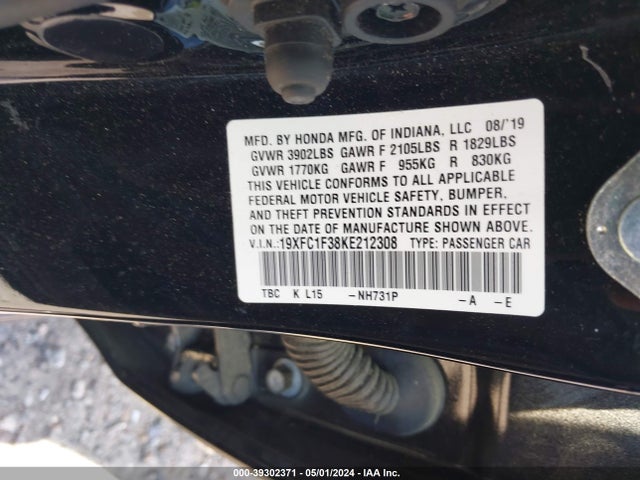 Honda CIVIC EX 2019 19XFC1F38KE212308 Image 9