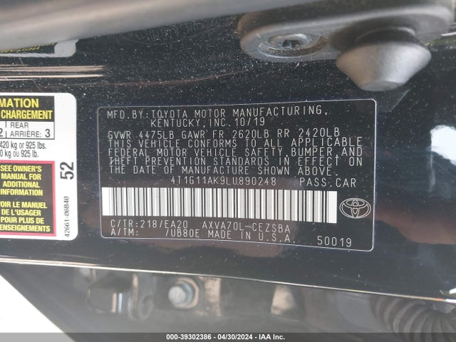 Toyota CAMRY SE 2020 4T1G11AK9LU890248 Image 9