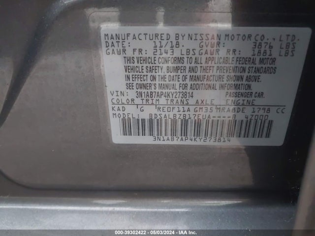 Nissan SENTRA S 2019 3N1AB7AP4KY273814 Image 9