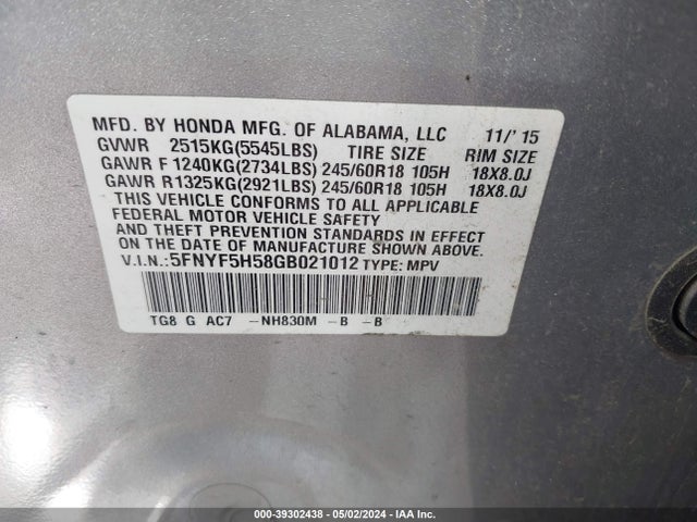 Honda Pilot Ex-l 2016 5FNYF5H58GB021012 Image 9