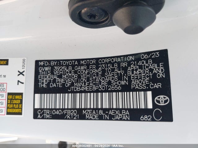 Toyota COROLLA LE 2023 JTDB4MEE8P3012656 Image 9