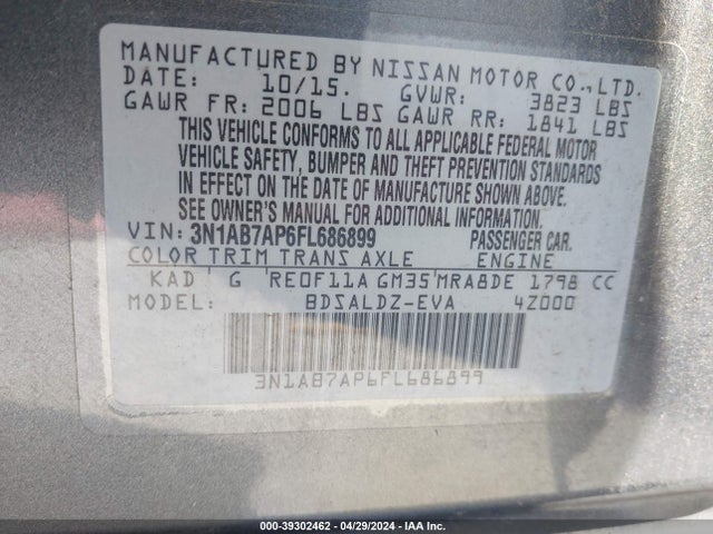 Nissan SENTRA SV 2015 3N1AB7AP6FL686899 Image 9