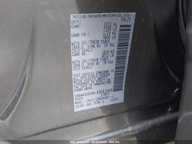 Nissan Titan Sv 4x4 2024 1N6AA1ED2RN103260 Image 9