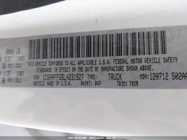 1C6RRFFG5LN231527 RAM 1500 Big Horn  4x4 5'7 Box