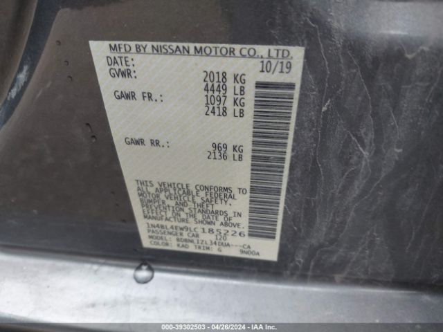 1N4BL4EW9LC185226 Nissan Altima Sl Intelligent Awd
