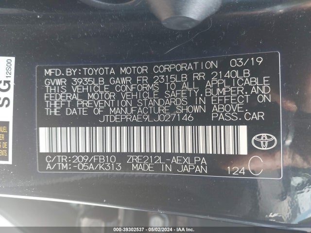 Toyota COROLLA LE 2020 JTDEPRAE9LJ027146 Image 9