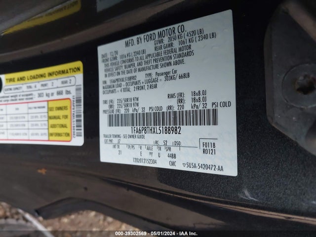 Ford Mustang Ecoboost Fastback 2020 1FA6P8THXL5188982 Image 9