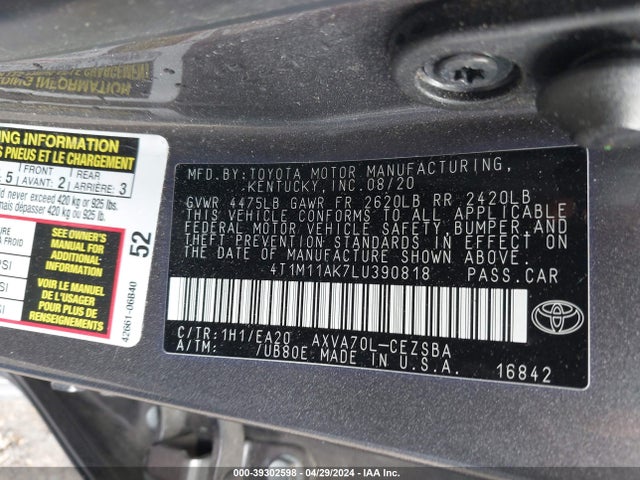 Toyota CAMRY SE 2020 4T1M11AK7LU390818 Image 9