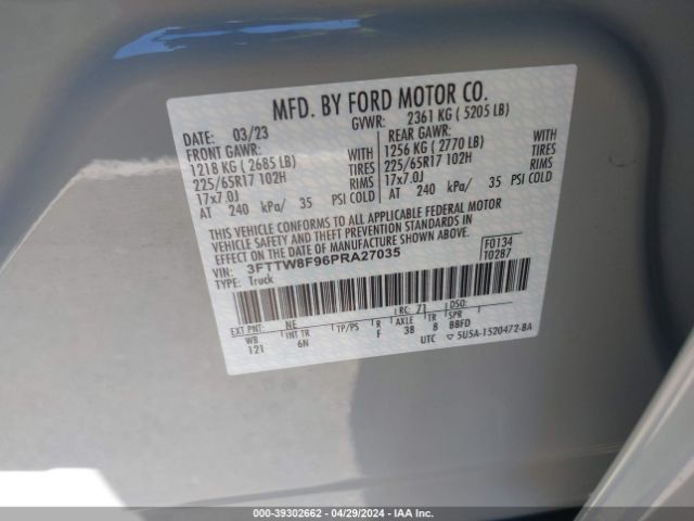 3FTTW8F96PRA27035 Ford Maverick Lariat