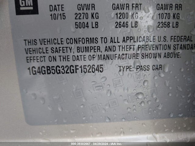 Buick Lacrosse Leather 2016 1G4GB5G32GF152645 Image 9