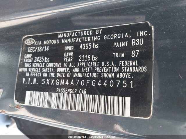 KIA Optima Lx 2015 5XXGM4A70FG440751 Image 9