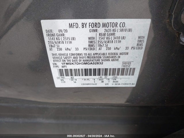 Ford EXPLORER XLT 2021 1FMSK7DH3MGA02832 Image 9