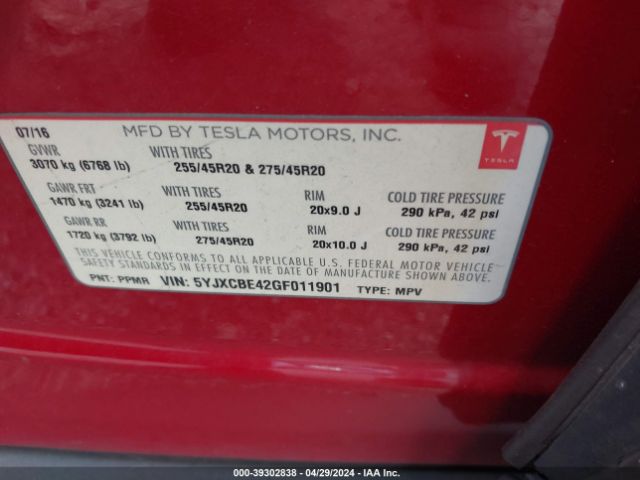 5YJXCBE42GF011901 Tesla Model X 75d/p100d/p90d