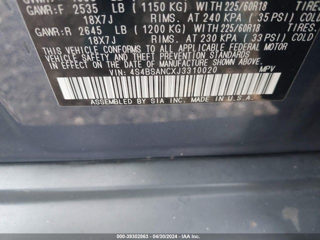 Subaru Outback 2.5i Limited 2018 4S4BSANCXJ3310020 Image 9