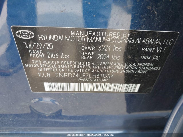Hyundai ELANTRA SE 2020 5NPD74LF7LH611557 Image 9