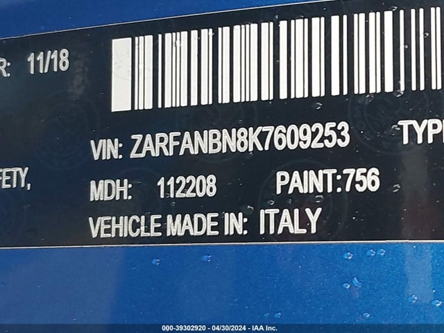 ZARFANBN8K7609253 Alfa Romeo Giulia Ti Lusso Awd