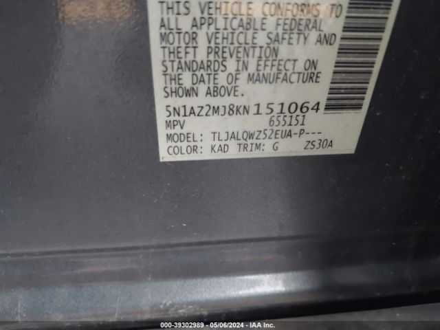5N1AZ2MJ8KN151064 Nissan MURANO SV