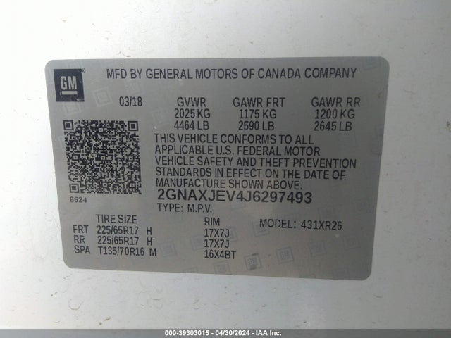Chevrolet EQUINOX LT 2018 2GNAXJEV4J6297493 Image 9
