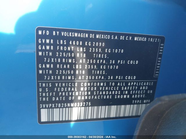 3VVPX7B25NM033275 Volkswagen Taos 1.5t Se
