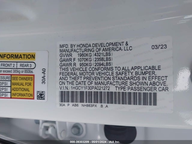 Honda ACCORD EX 2023 1HGCY1F30PA021272 Image 9