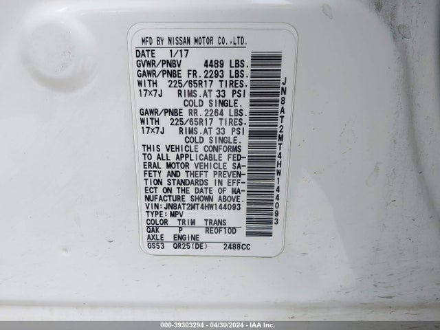 Nissan ROGUE SV 2017 JN8AT2MT4HW144093 Image 9