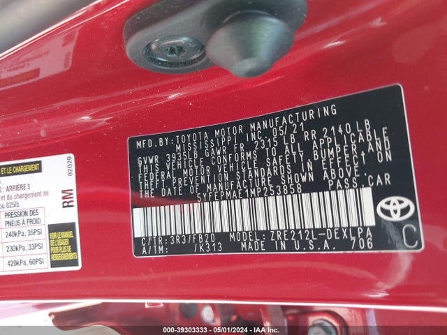 Toyota COROLLA LE 2021 5YFEPMAE1MP253858 Image 9
