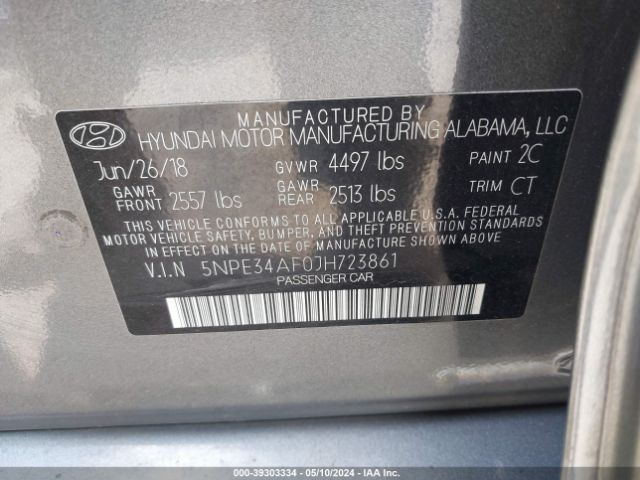 5NPE34AF0JH723861 Hyundai Sonata Sport+