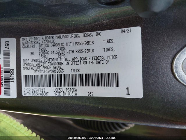 Toyota Tundra Sr5 2021 5TFDY5F19MX012863 Image 9