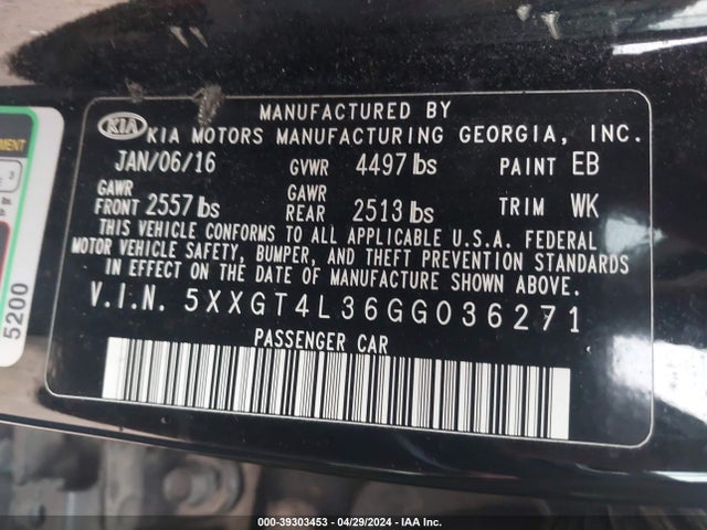 KIA Optima Lx 2016 5XXGT4L36GG036271 Image 9
