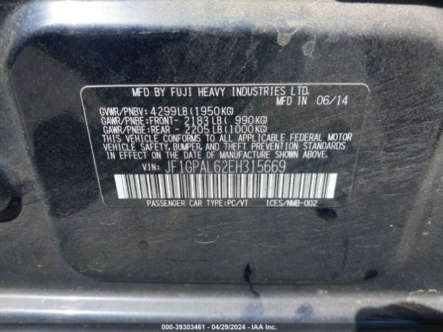 JF1GPAL62EH315669 Subaru Impreza 2.0i Sport Premium