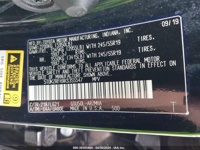 Toyota Highlander Se 2019 5TDKZRFHXKS355547 Image 9
