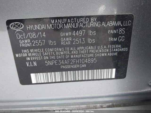 Hyundai Sonata Sport 2015 5NPE34AF2FH104895 Image 9
