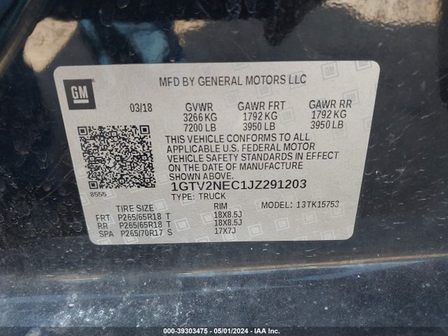 GMC Sierra 1500 Slt 2018 1GTV2NEC1JZ291203 Image 9