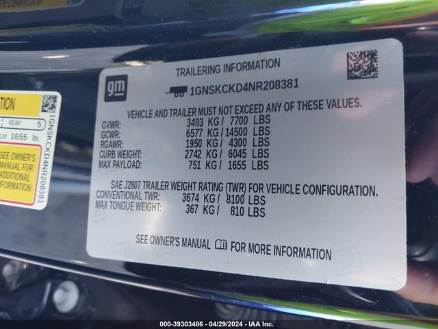 Chevrolet Suburban 4wd Lt 2022 1GNSKCKD4NR208381 Image 9