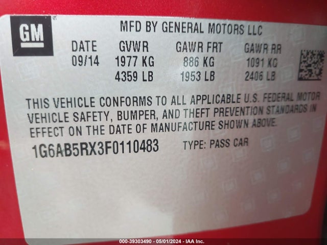 1G6AB5RX3F0110483 Cadillac ATS LUXURY