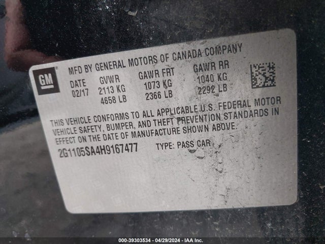 Chevrolet IMPALA 1LT 2017 2G1105SA4H9167477 Image 9