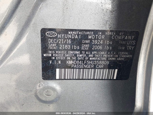 Hyundai Elantra Value Edition 2017 KMHD84LF5HU358809 Image 9