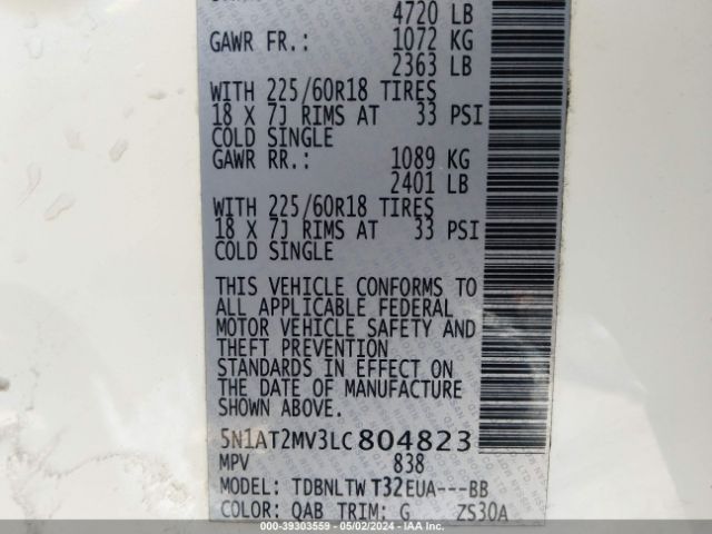5N1AT2MV3LC804823 Nissan Rogue Sv Intelligent Awd