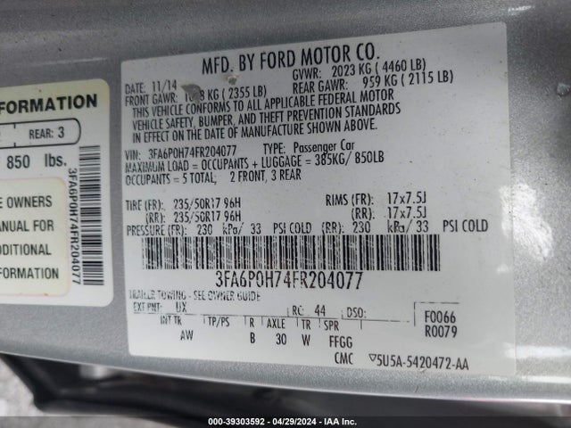 Ford FUSION SE 2015 3FA6P0H74FR204077 Image 9
