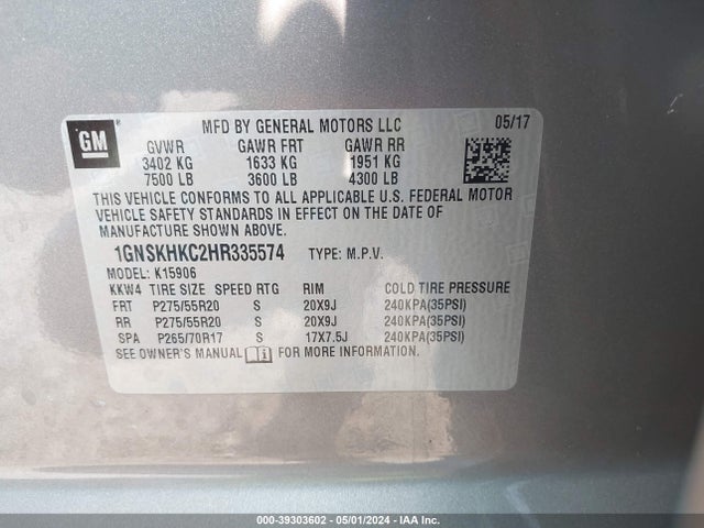 Chevrolet Suburban Lt 2017 1GNSKHKC2HR335574 Image 9