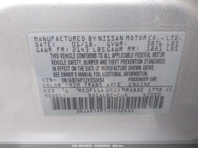 3N1AB7AP7JY252454 Nissan SENTRA S