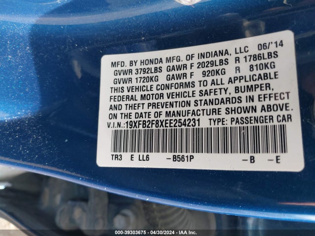 Honda CIVIC EX 2014 19XFB2F8XEE254231 Image 9